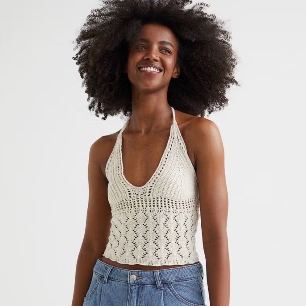 H&M Cream Crochet Halter Camisole